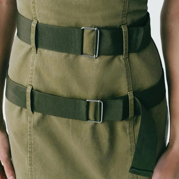 ZARA BELTED WAXED BLOGGERS FAMOUS GREEN DRESS - Picture 3 of 9